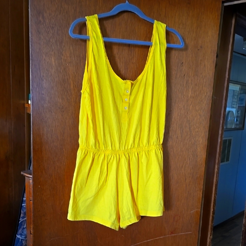 Vibrant Yellow Sleeveless Romper with Elastic Waist